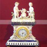 Pottery Home Decoration Art, Living Room Ceramic Desk Clock, Elegant Flower Ceramic Box Embedded Desk Clock thumbnail-2