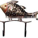 IRON PAINTED FISH HANGER 2 HOOK GOLDEN thumbnail-1