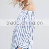 2017 Fashion Stripe And Tie Sleeve Off The Shoulder Top thumbnail-2