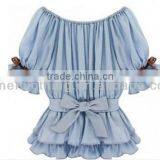 Girls Fairy Blue Jeans Style Peplum Ruffle Sleeve Blouses China Manuafacturer thumbnail-2