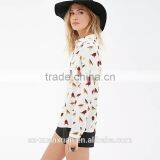 2016 Plain White Casual Long Sleeve With Animal Printing Shirt for Girls thumbnail-2