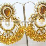 Golden Yellow Beads Polki Gold Tone Dangler EARRING Pair thumbnail-3