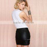 MGOO High Quality Black Twill Mini Plain Skirt For Women Wholesale Silver Zip Fashion Sexy Skirt 15144A108 thumbnail-2