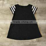 Soft Boutique Baby Girl Clothes Baby Handmade Dresses Girls Plain Black Casula Dress With Stripe Short Sleeve thumbnail-1