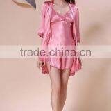 Ms Summer Sexy Female Emulation Silk Pajamas, Silk Nightgown Embroidered Condole Shorts Long-sleeved Gown Three Suits thumbnail-2