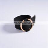 Wide Black Punk Leather Bangle Bracelet With Adjustable Gold/Silver Loop Circle for Lady thumbnail-5