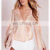 New Arrival Lady Fancy Satin Blouse Sexy Designs Wholesale thumbnail-3