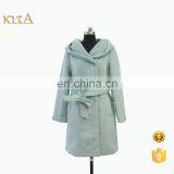 Women Fashion Blue Wrap Coat With Hood and Belt thumbnail-1