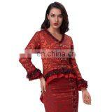 Belle Poque Women's Retro Vintage Gothic Victorian Corset Style Lace Embellished V-Neck Jacquard Red Coat Tops BP000223-2 thumbnail-1