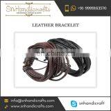 Purchase Cool Designed Leather Bracelet Wrapped with Strings for Men'