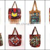 Vintage Banjara Tote Leather Handle Bag- Indian Tribal Gypsy Boho Mirror Work Lather Handbag