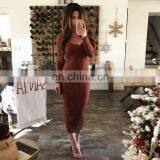 LAITE D2072 2020 New Arrivals Autumn&winter Off-shoulder v Neck Maxi Dresses Women Casual Dresses thumbnail-4