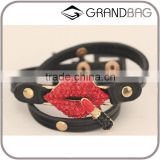 Exaggerated Fashion Red Mouth Lip Leather Gift Personality Charm Bracelet fo Lady
