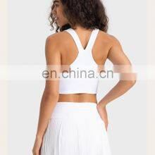 Custom Logo V Neck Sports Bra Pleated Mini Skirt Golft Tennis Sport Yoga Wear Two Piece Suit Set Women Outdoor Fitness Clothes thumbnail-4