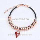 Fashion Austrian Crystal Plated Bracelets Leather Rope Heart Love Beads Bangles Jewelry thumbnail-6