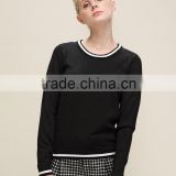 2016 Fashion Sweater Autumn Women Tops Plain Design Black Blouse