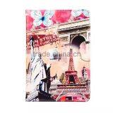 Grade A Colorful Painting Eiffel Tower PU Stand Leather Case For IPad Mini