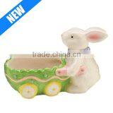 Easter Bunny With Cart Decorative Ceramic Candy Dish thumbnail-1