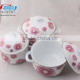 18-22CM 3 Pcs Enamel Casserole With Metal Cover Beautiful Decal thumbnail-1