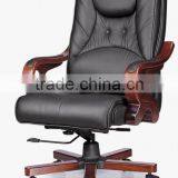 Executive Genuine Leather Wooden Office Chair thumbnail-1