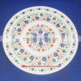 Beautiful Indian Marble Inlay Plate, Marble Inlay Round Plate, Decorative Marble Plate thumbnail-1