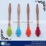 100% Food Grade Silicone Bee Honey Splash Bar/honey Muddler Honey Dipper Mixing Spoon Honey Stick With Wood Handle thumbnail-1