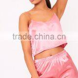 MGOO Shinny Singlet Pajamas Set Rose Satin Pyjama Shorts Set Two Pieces Women Sleepwear thumbnail-2