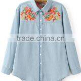 Runwaylover EY2349B Europe Style 2017 Ladies Embroidery Washed Denim Blouse thumbnail-3