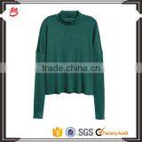 Green Ribbed Crew Neck Relax Fitted Wool Sweater Design for Girl With Dropped Sleeves thumbnail-1