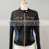 2016 BLACK LEATHER JACKET WITH DENIM STYLE DESIGN ON BOTH SIDES#LPU9369 thumbnail-1
