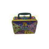 Colorful Painted Metal Tin Lunch Box With Cover / Square Hinge Box , 0.23mm Tinplate