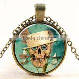 XP-TGN-S-142 2017 New Design Pendant Dome Round Glass Mandala Time Gemstone Silver Skull Cabochon Necklace In Glass