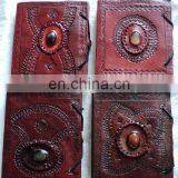 LEATHER COVERED WITH STONE NOTEBOOKS SET OF 3 PCS SET