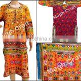 Afghani Hand Embroidered Mirror Work Tunic - Vintage Banjara Yoke Mirror Work Dress-Kuchi Dress -Balochi Afghani Dress