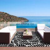 Eco-friendly Outdoor Rug Woven From Straws Make of Premium Recycled Plastic Cheap pp Straw Beach Mat Black and White Leaf thumbnail-3