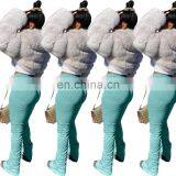 2020 Elastic Summer Stacked Leggings High Waist Sweatpants Women Joggers Bell Bottom Trouser Split Hem Flare Ruched Pant thumbnail-5