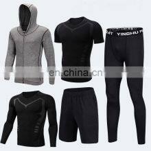 Gym Sports Quick Dry T-shirt Tights Five Pieces Suit Set Men's Running Fitness Clothes thumbnail-4