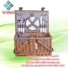 Wicker Hamper Handmade Wicker Willow Woven Picnic Basket with Handle Double Lid Food Fruit Storage Hamper Basket