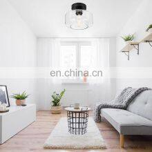 Industrial Semi Flush Mount Ceiling Light Clear Glass Shade Ceiling Light Fixture Matte Black Finish Modern Farmhouse thumbnail-4