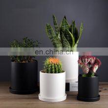 Nordic Modern Decorative Plant Pots Ceramic Cylinder Succulent Planter Plant Flower Pot With Tray Drainage Hole thumbnail-2