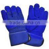 Industrial Safety Cow Split Leather Working Gloves Blue Cuff thumbnail-5