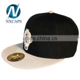 Wholesale Snapback with 3D embroidery logo sude brim black color snapback hat cap