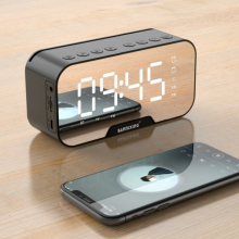 Great Quality Modernization LED Mirror Screen Wireless Bluetooth Table Digital Clock Promotional Speakers thumbnail-4