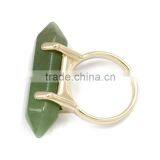 Fashion Gold Jewelry Single Green Natural Stone Hexagon Prism Ring thumbnail-2
