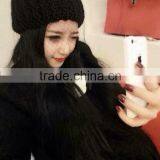 Hot Selling Lace Cover Tied Plain Acrylic Knitting Fashion Ladies Beanie Hat thumbnail-4