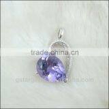 925 Sterling Silver Natural Gemstone Amethyst Rhodium Plated Jewelry CZ Pendant