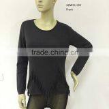 Ladies Crew Neck Long Sleeve Grey Color With Front Fringe Fashion Garment thumbnail-2