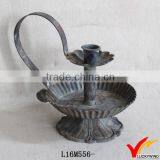 Hand Held Rustic Metal Pillar Plates Candle Holders thumbnail-1