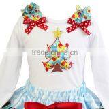 Xmas Blue Reindeer Ruffles Lovely Tree White Long Sleeves Tee thumbnail-1