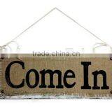 Wooden Home Sign Handmade Customized Burlap Printing thumbnail-1